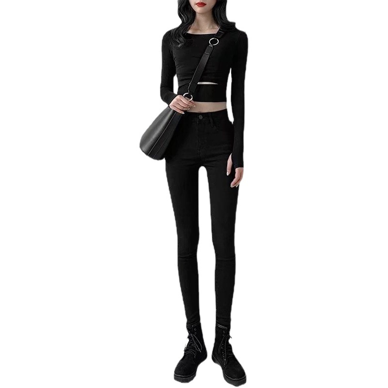 Picture of Spice Girls Skinny Pants Spring and Autumn New Korean Style Stretch High Waist Slimming Feet Black Pants Pencil Magic Jeans