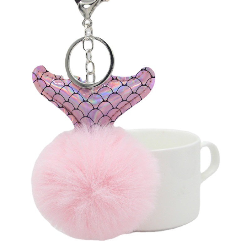 KOOROL fish tail fur ball keychain creative Plush Bag pendant car pendant