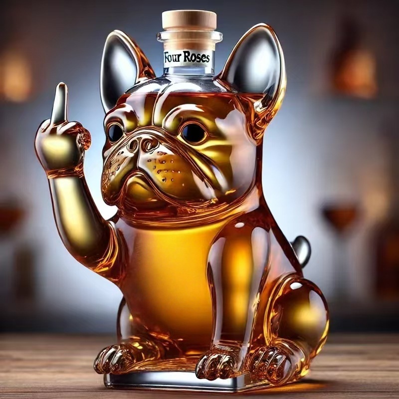 Creative Transparent Glass French Bulldog Creative Red Wine Special-Shaped Sealed Bubble Wine Whiskey Vodka Empty Wine Bottle