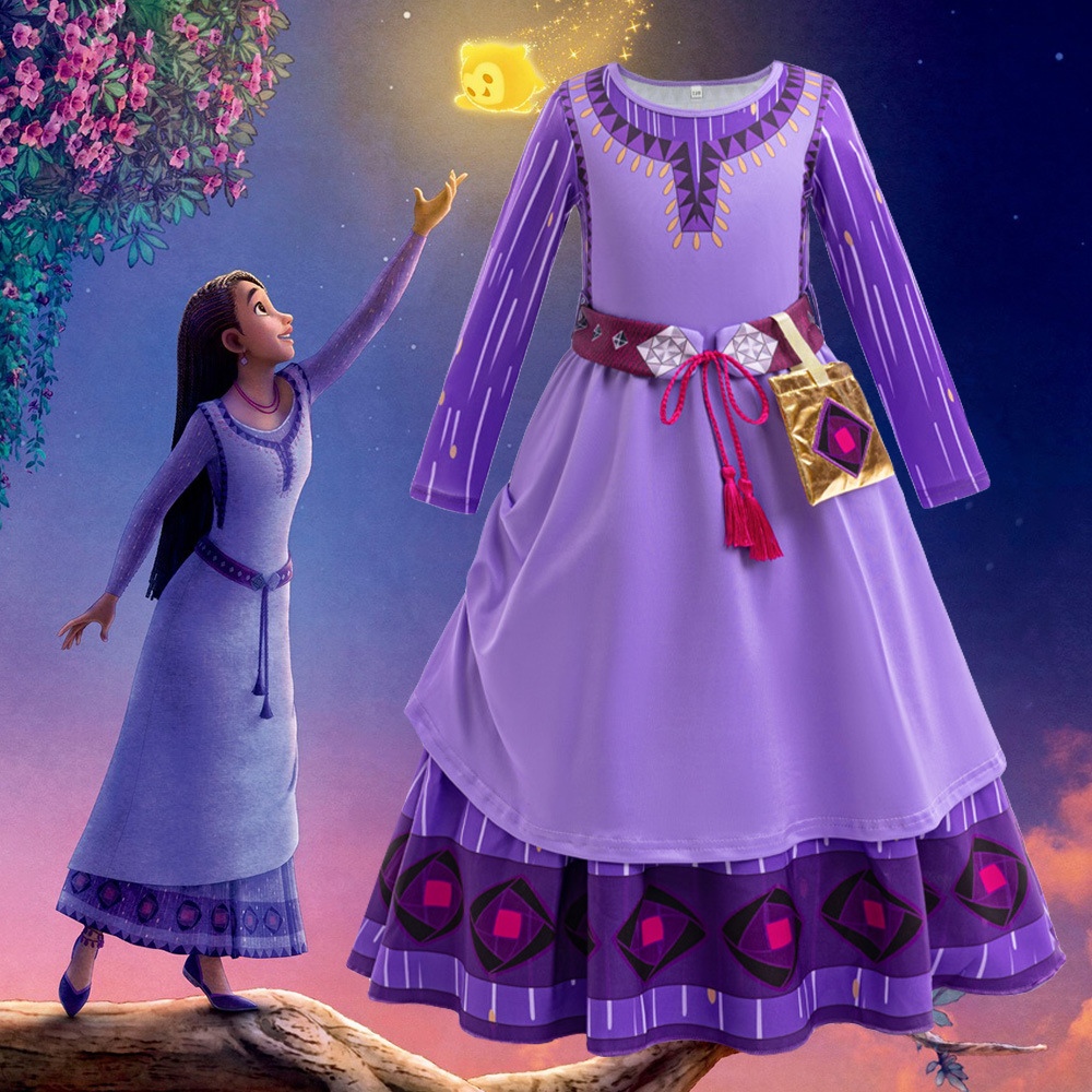 Star Wish Cos Costume Asha Asha Princess Dress Girls Long Sleeve Dress Party Dress Children's Cosplay Costume