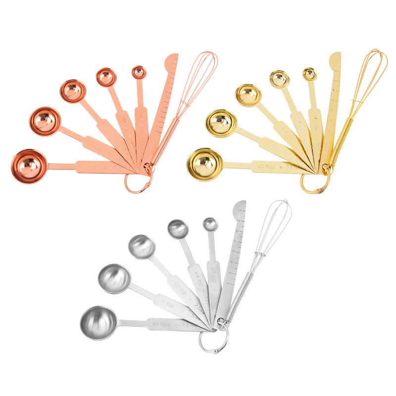 Picture of Cross-border 430 stainless steel round 7-piece measuring spoon set with stirring rod baking scale seasoning spoon content ruler