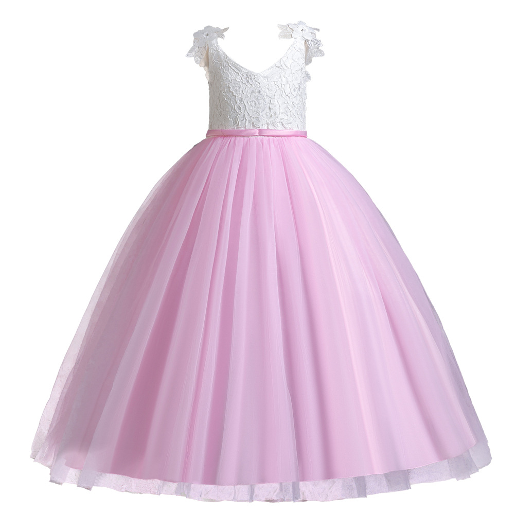 New sleeveless long dress dress flower girl high-end puffy princess dress big girl piano performance dress wedding dress