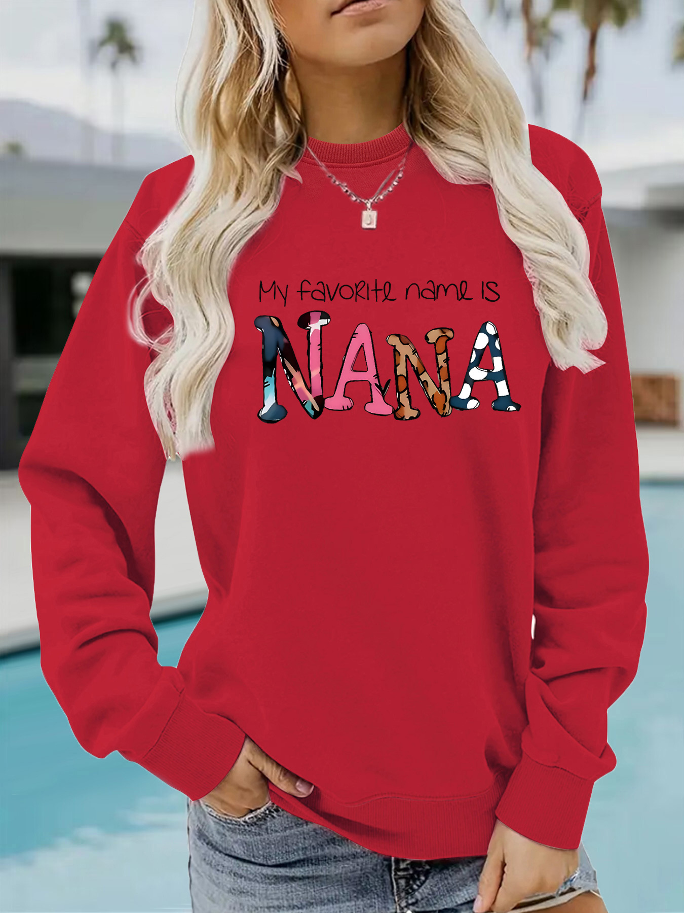 Picture of Europe and the United States cross-border autumn and winter women's casual long sleeve round neck NANA printed pullover sweatshirt sweater wholesale