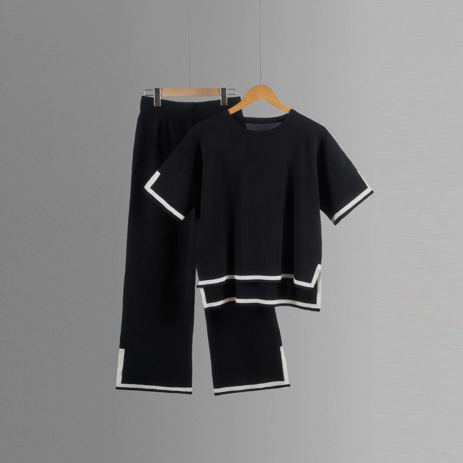 Picture of 2024 Europe and the United States cross-border Amazon summer new knitted suit sweater suit short sleeve pullover wide leg pants