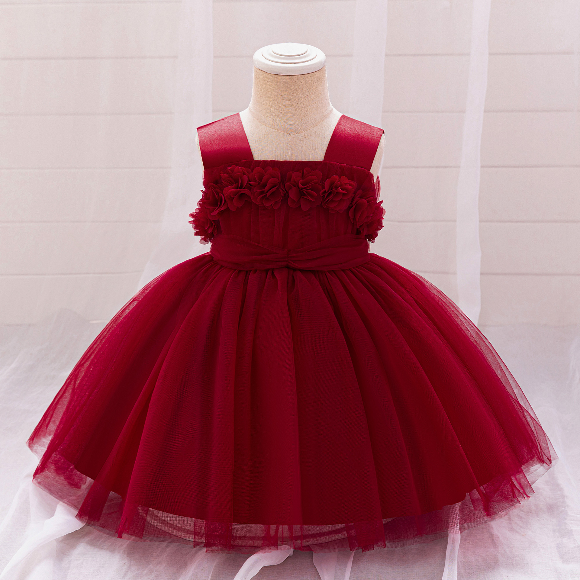 2024 children's dress one-year-old condole belt princess dress puffy wedding dress one-year-old birthday dress baby dress