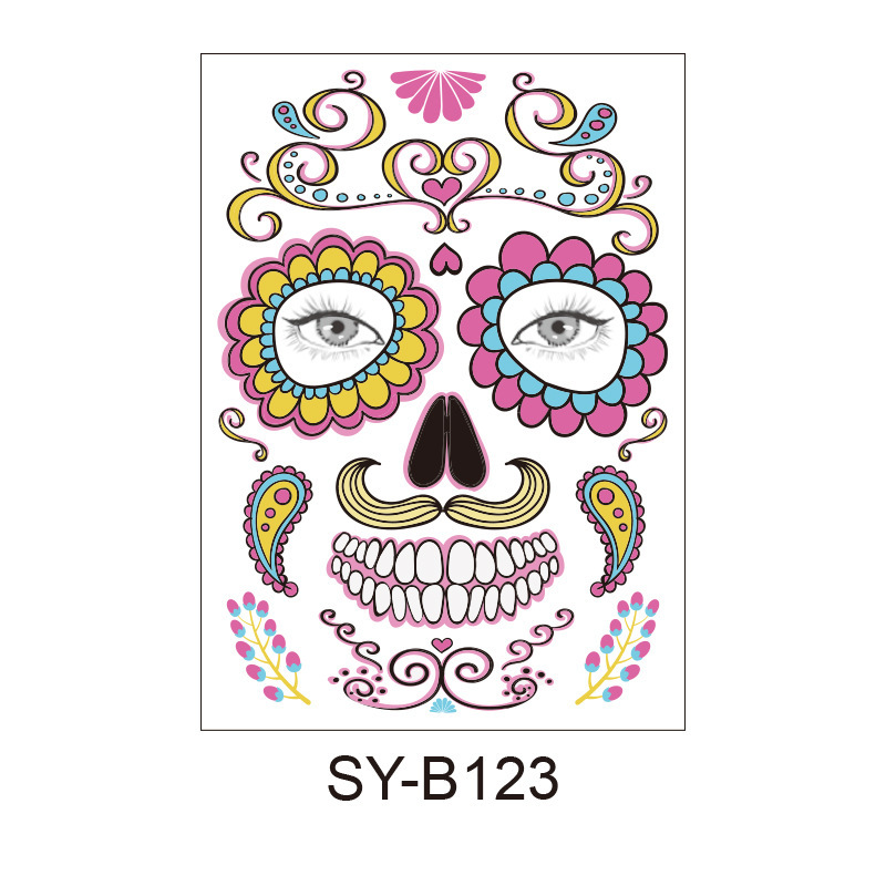 Picture of Cross-Border Waterproof and Sweat-Proof Day of the Dead Masquerade Funny Makeup Temporary Stickers Halloween Face Tattoo Stickers