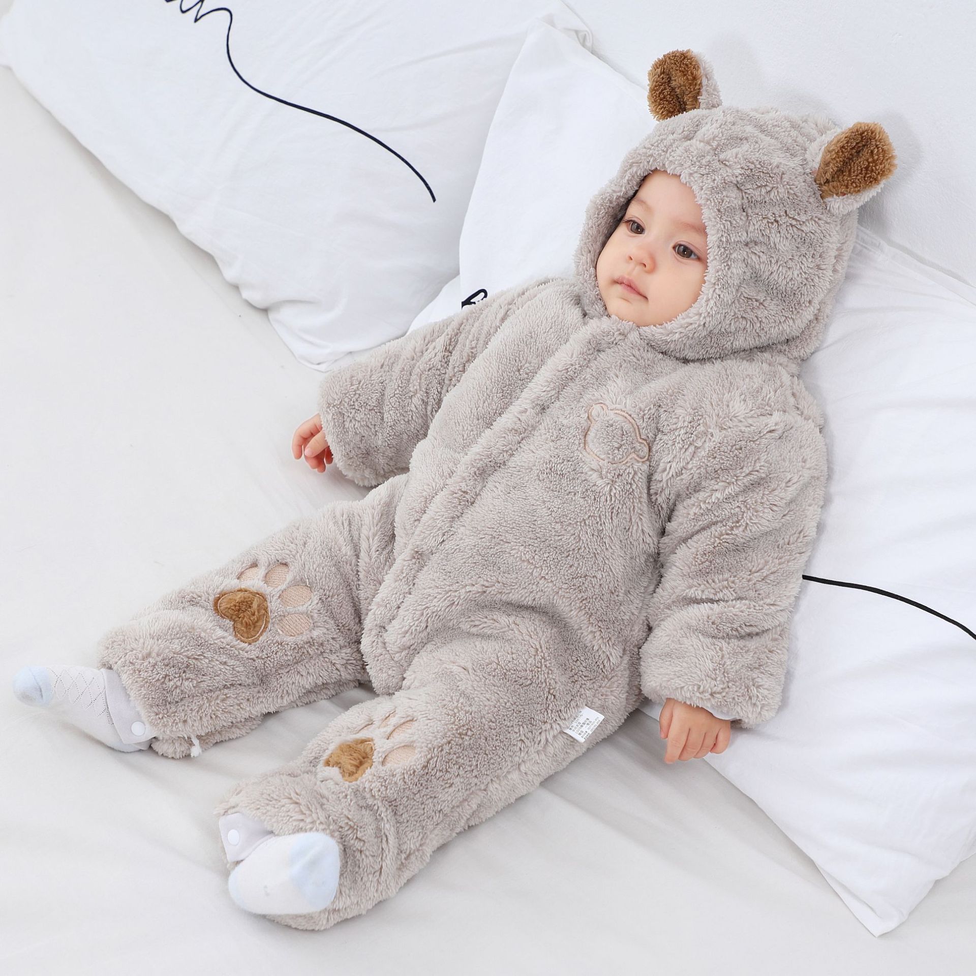 Picture of Baby's jumpsuit autumn and winter baby's thick warm climbing clothes newborn's cotton-padded clothes baby clothes fleece-lined clothes