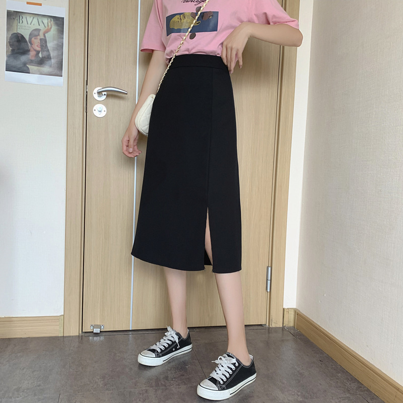 2023 summer new plus size women's knee skirt chubby girl fashion slim elastic waist Joker split skirt
