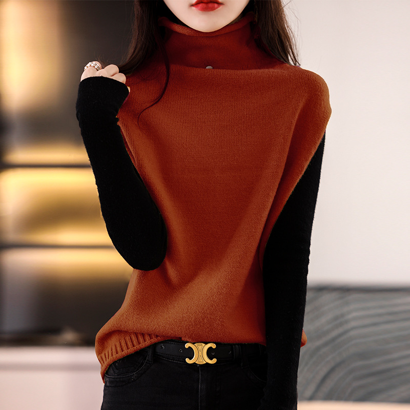 Picture of Real Shot Vest Women's Autumn and Winter New Sleeveless Top High Collar Button Loose Slimming Wool Knitted Waistcoat