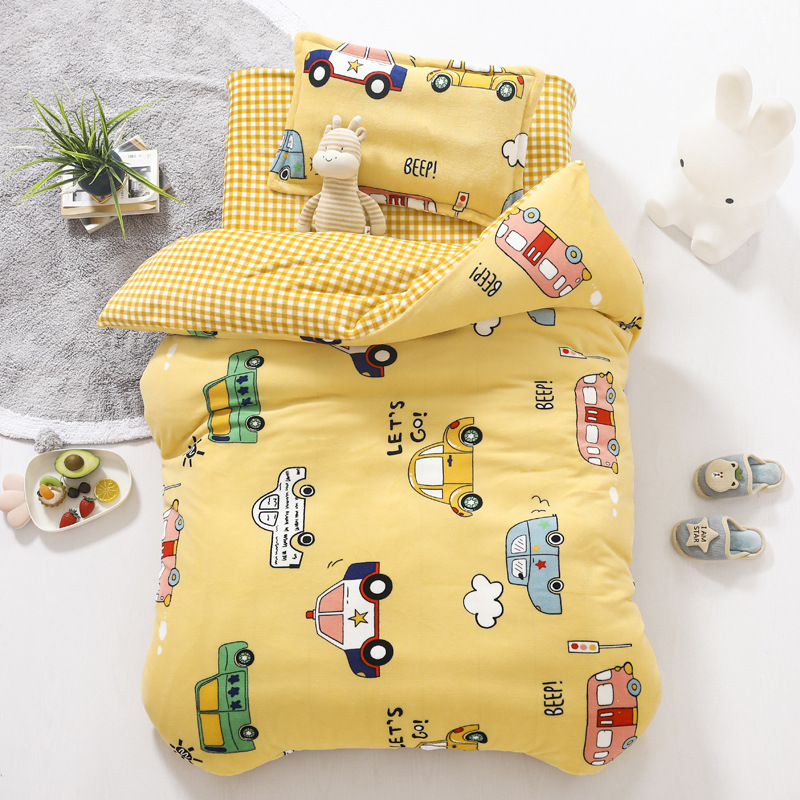 Picture of Kindergarten quilt three-piece autumn and winter milk velvet double-sided velvet baby admission core six-piece coral velvet bedding