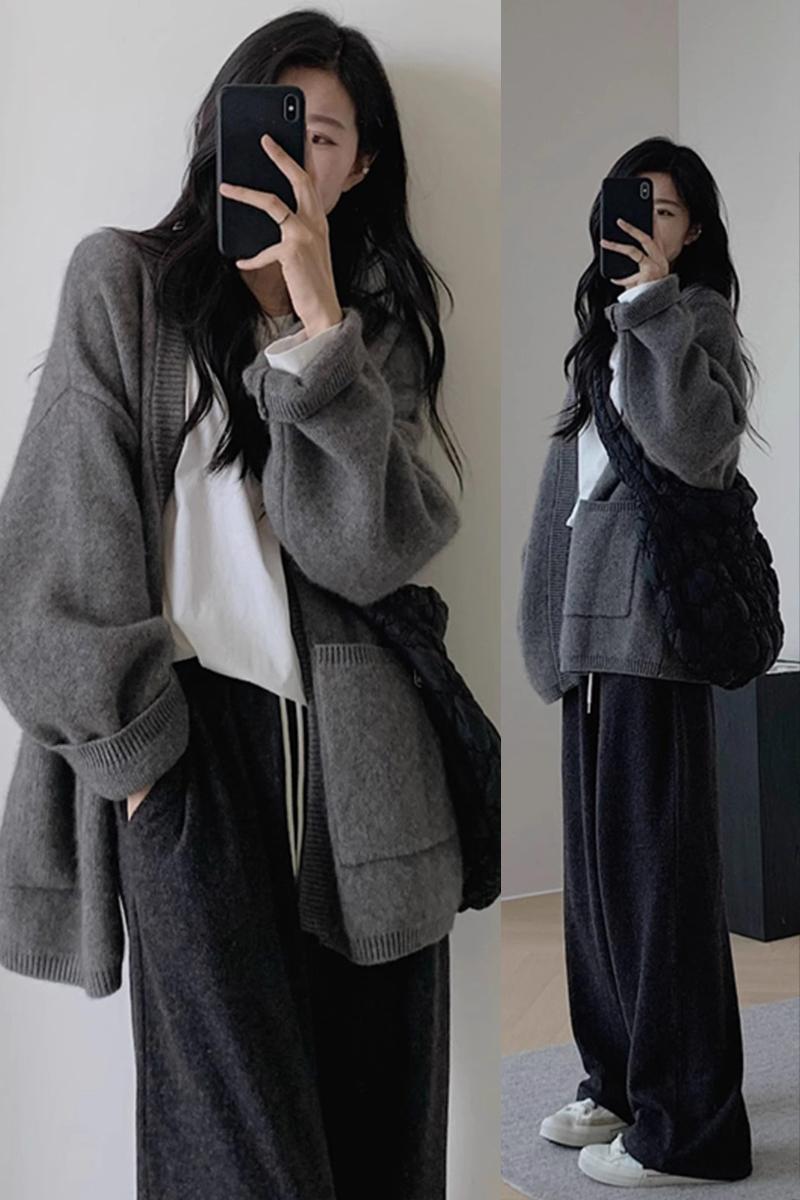 Picture of Cross-border Lazy Style Grey Sweater Cardigan Coat Women's Autumn and Winter New High-end Sense Loose Knitted Top