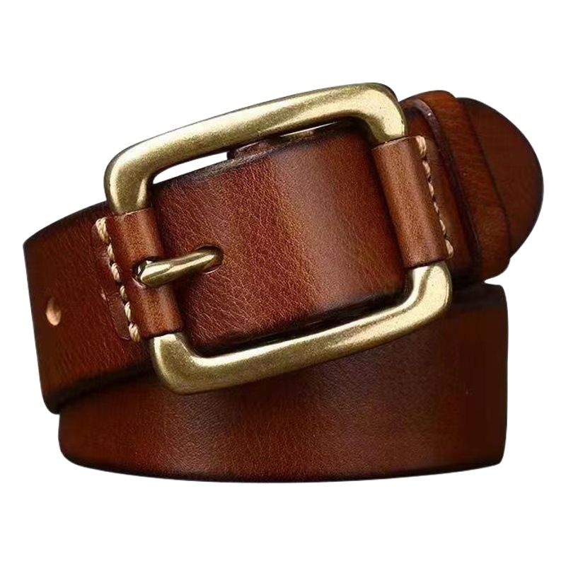 Belt Men's Korean-style Simple Fashionable Genuine Leather Top Layer Pure Cowhide Vintage Copper Buckle Old Tooling Jeans Trendy Belt