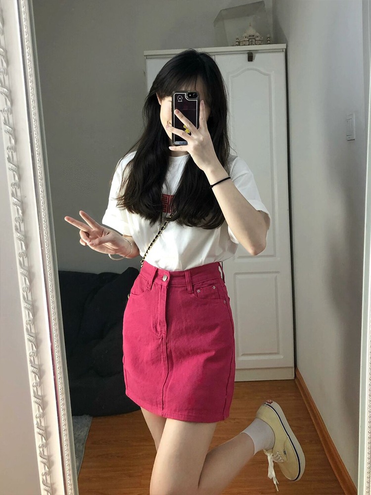 Summer Women's Korean Style New Style Slimming Look Hip-Hugging A-Line Skirt Versatile Sexy High-Waisted Denim Short Skirt