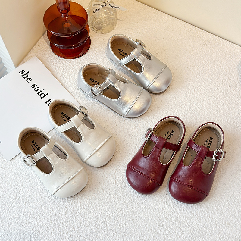 Children's Small Leather Shoes 2025 Spring and Autumn New Korean Style Girls Princess Shoes T-Buckle Flat Mary Jane Shoes