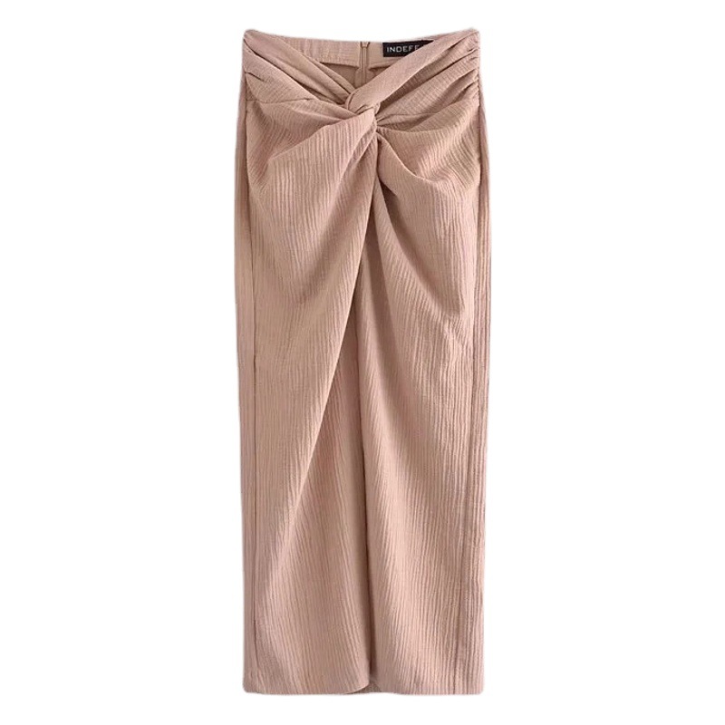 European and American Women's Summer New High Waist Textured Bow Lace-Up Skirt Elegant Elegant Side Zipper Long Skirt