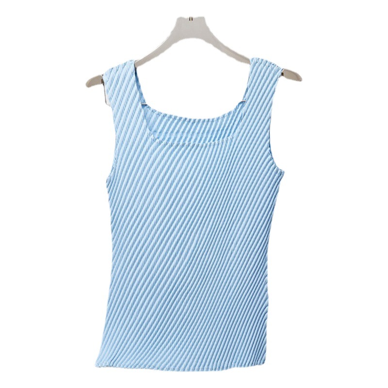 Miyake Fish Scale Pleated Vest Women's Top Summer New Sleeveless T-Shirt with Small Suspenders Versatile Outer Wear Ins