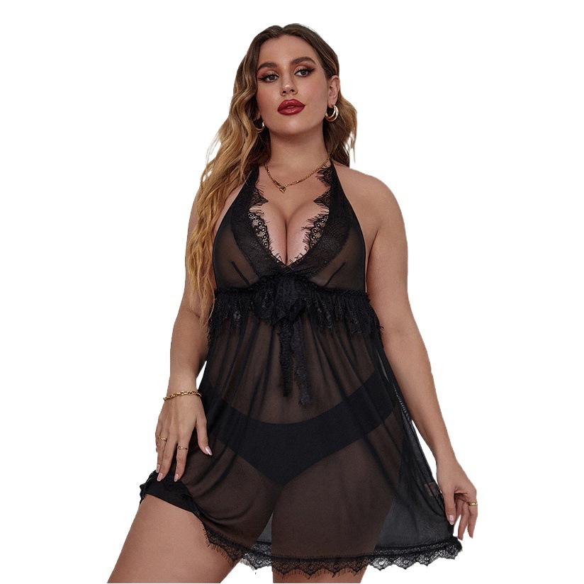 European and American Foreign Trade Sexy Underwear Bundle Sling Lace Perspective Sexy Dress Sexy Nightgown Set 7594