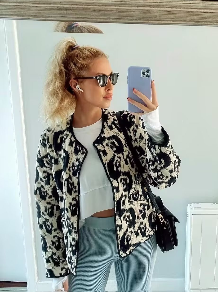 Cross-border Amazon European and American Women's 2024 Autumn and Winter New Loose Animal Print Fashion Elegant Cotton Coat