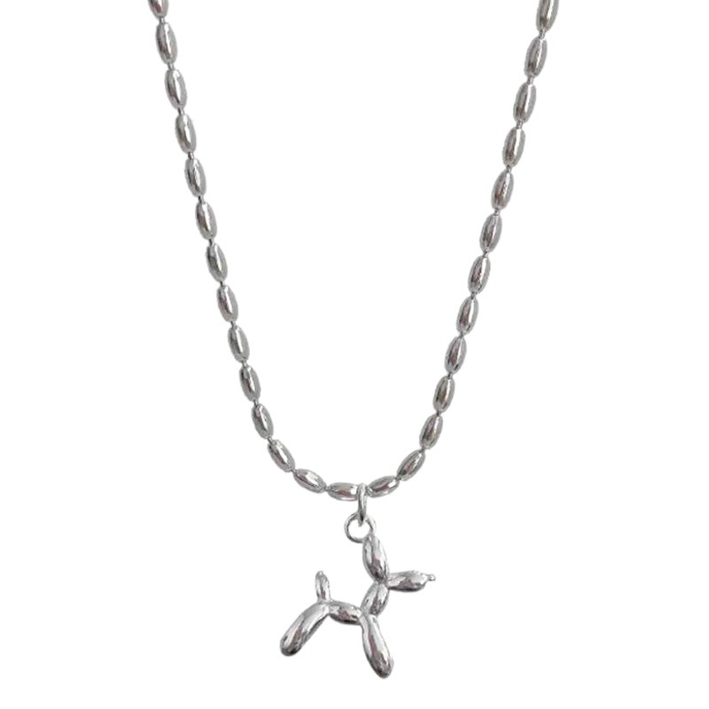 925 silver-plated necklace for women South Korea niche silver balloon dog bamboo natural pearl set chain puppy clavicle chain