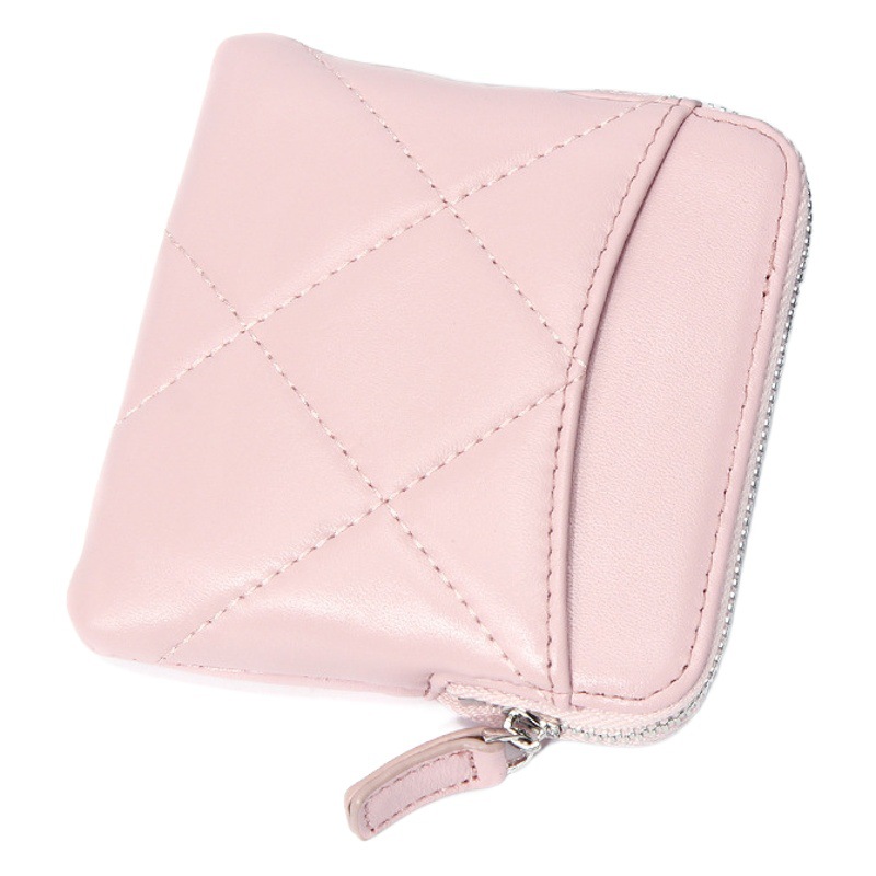 Sheepskin card holder women's fashion rhombus small mini solid color coin bag earphone storage zipper coin purse thin