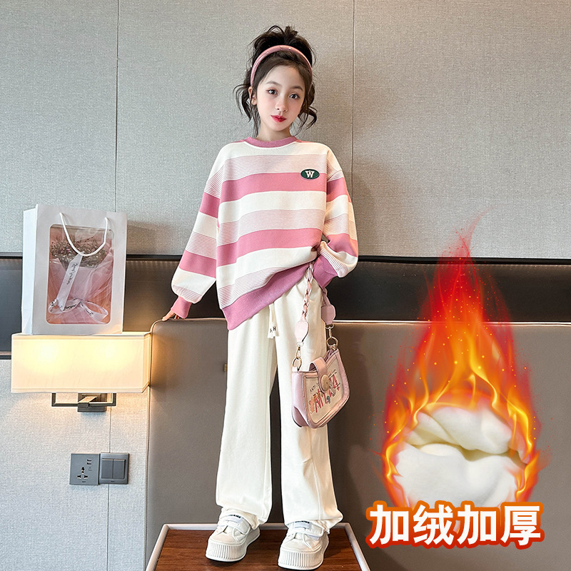 Picture of Girls' fleece-lined Sweater Autumn and Winter 2025 Explosions Western Style Girls Thickened Warm A Velvet Base Shirt