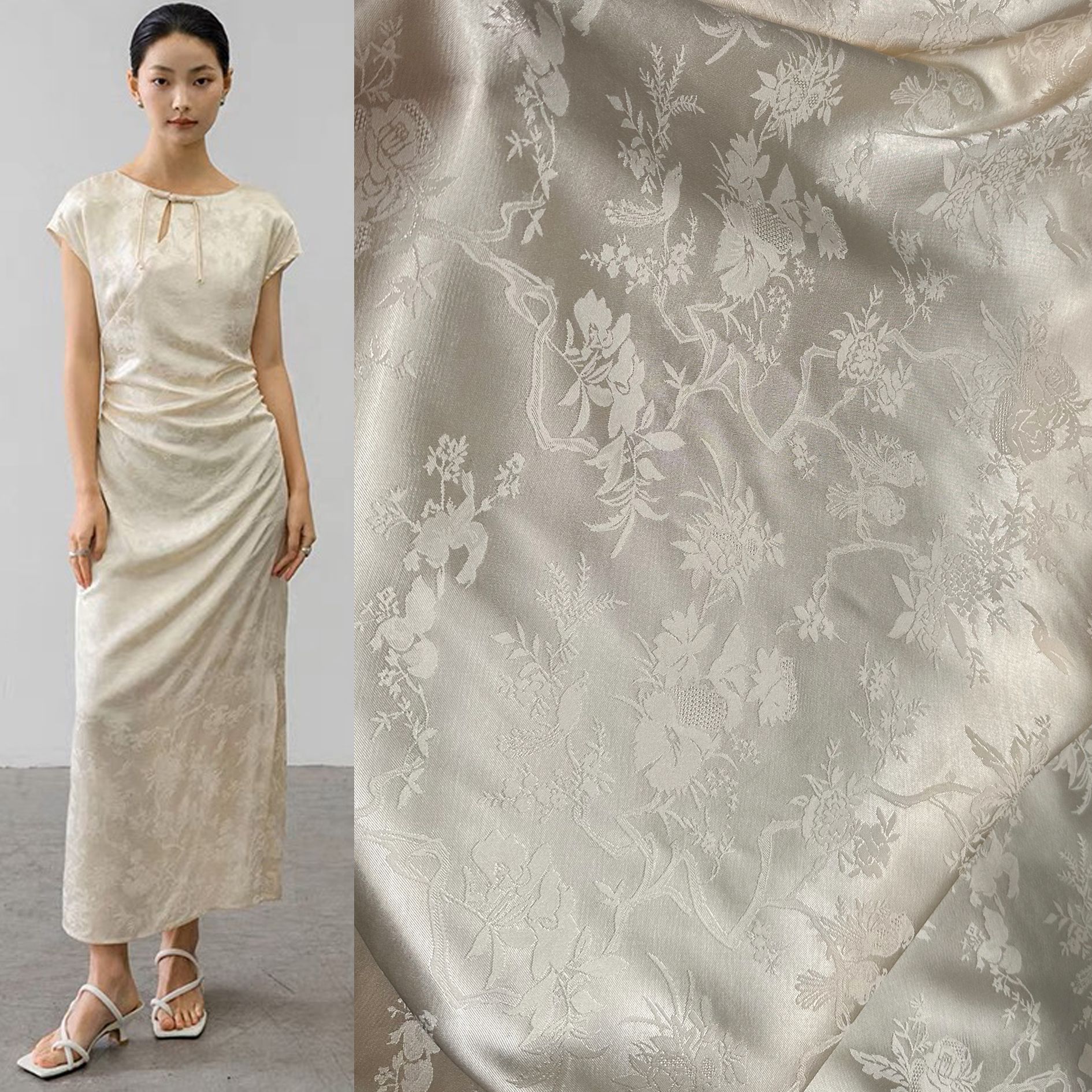 New rayon rayon flower and bird figure hollow flower Luo jacquard fabric National style dress shirt cheongsam fabric