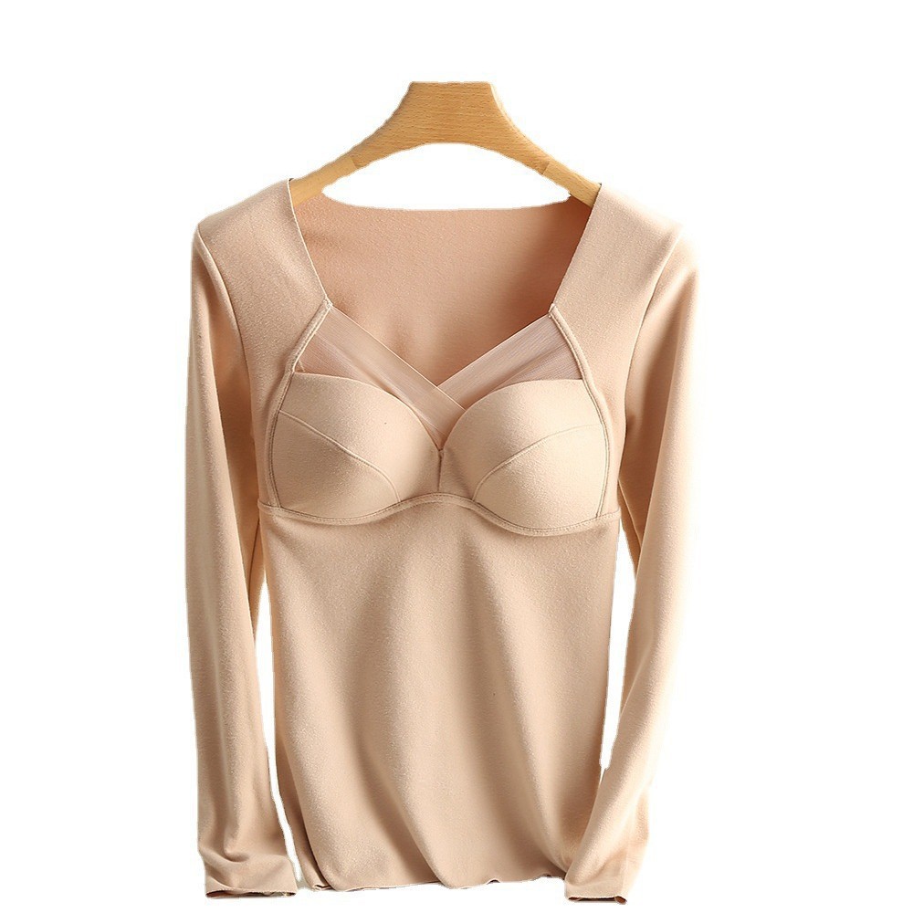 Picture of Winter Warm Long-Sleeved V Neck All-In-One Fixed Coaster German Velvet Intimates for Women, Fleece-Lined Tops That Can Be Worn Outside