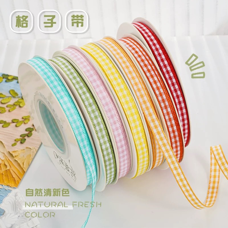1cm Popular Double-Sided Plaid Ribbon Cake Box Scottish Plaid Baking Cake Box Polyester Flower Ribbon