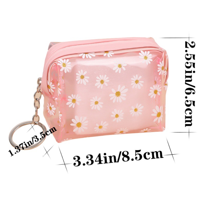 Korean style cute ins Daisy coin purse girl heart transparent zipper coin bag waterproof portable mini wallet