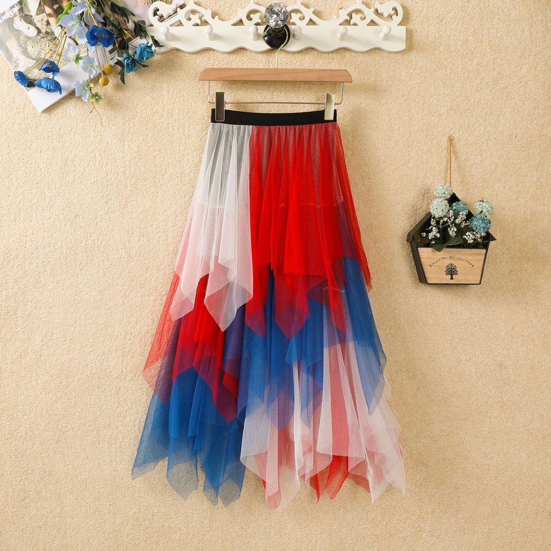 Picture of Irregular Mesh Skirt Women's Mid-length 2025 Spring New Veil Skirt High Waist All-match Slimming Skirt