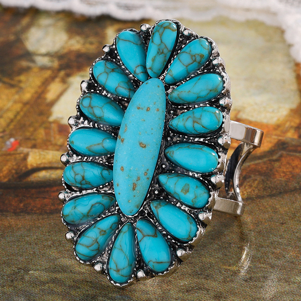 European and American Retro Natural Turquoise Open Ring Western Ethnic Bohemian AliExpress Shein