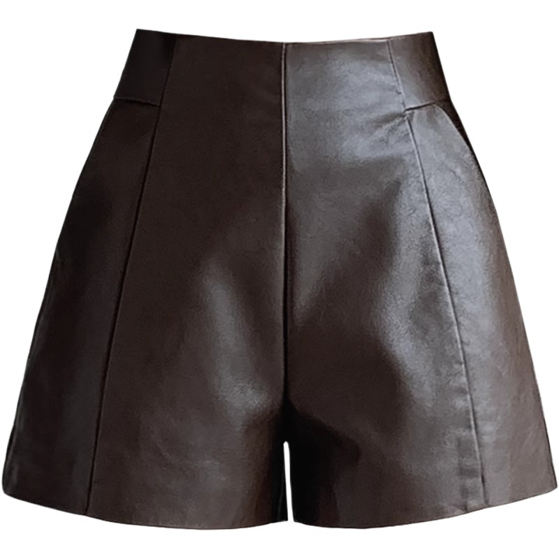 High Waist Leather Shorts Women's 2023 New Arrival Autumn and Winter A- Character Spring and Autumn Slim PU Wide Leg Outer Wear All-Match Boots Pants