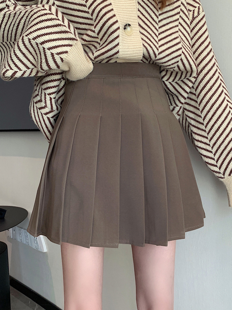 Small Slim Women's Pleated Skirt brown High Waist Hip Skirt Skirt Autumn and Winter A Joker 202