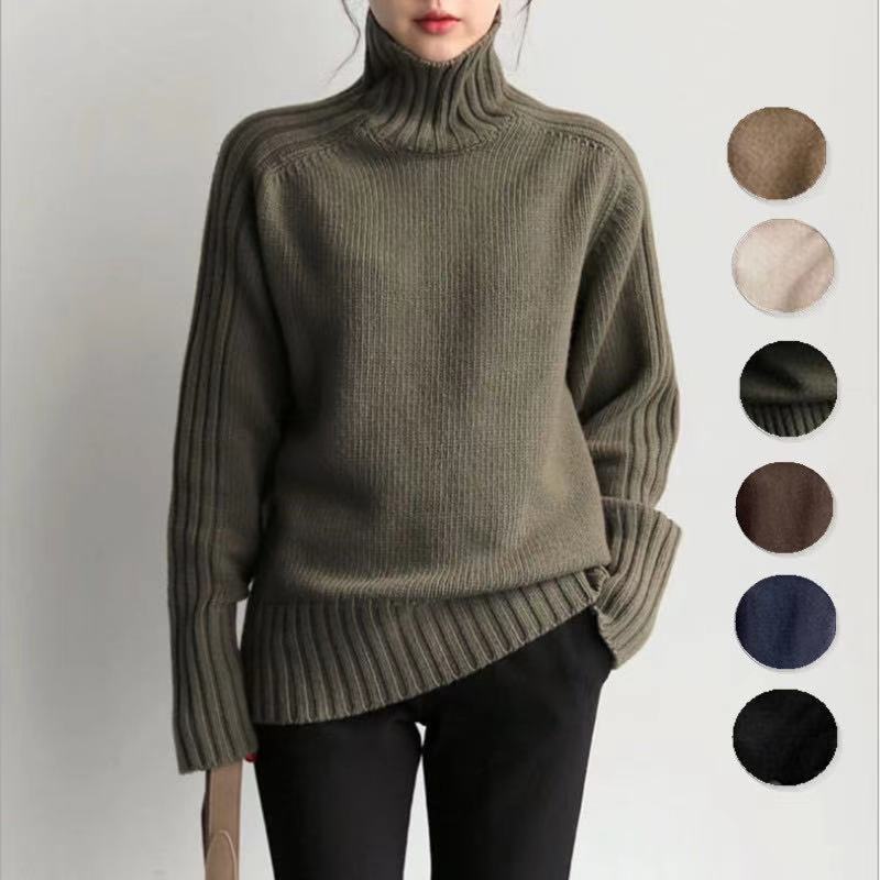 Best-selling spot foreign trade Amazon AliExpress autumn and winter Korean simple all-match pit high collar loose base sweater