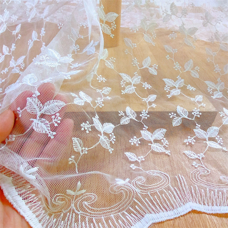 New Mesh Embroidered Lace Fabric Manufacturer Wholesale Lace Wedding Dress Children's Dress Embroidered Fabric in Stock