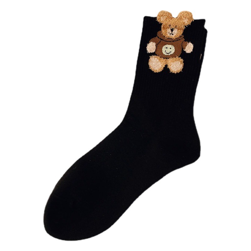 Popular brown socks female princess style all-match mid-calf cotton socks Korean style pile socks college style plush cartoon girl