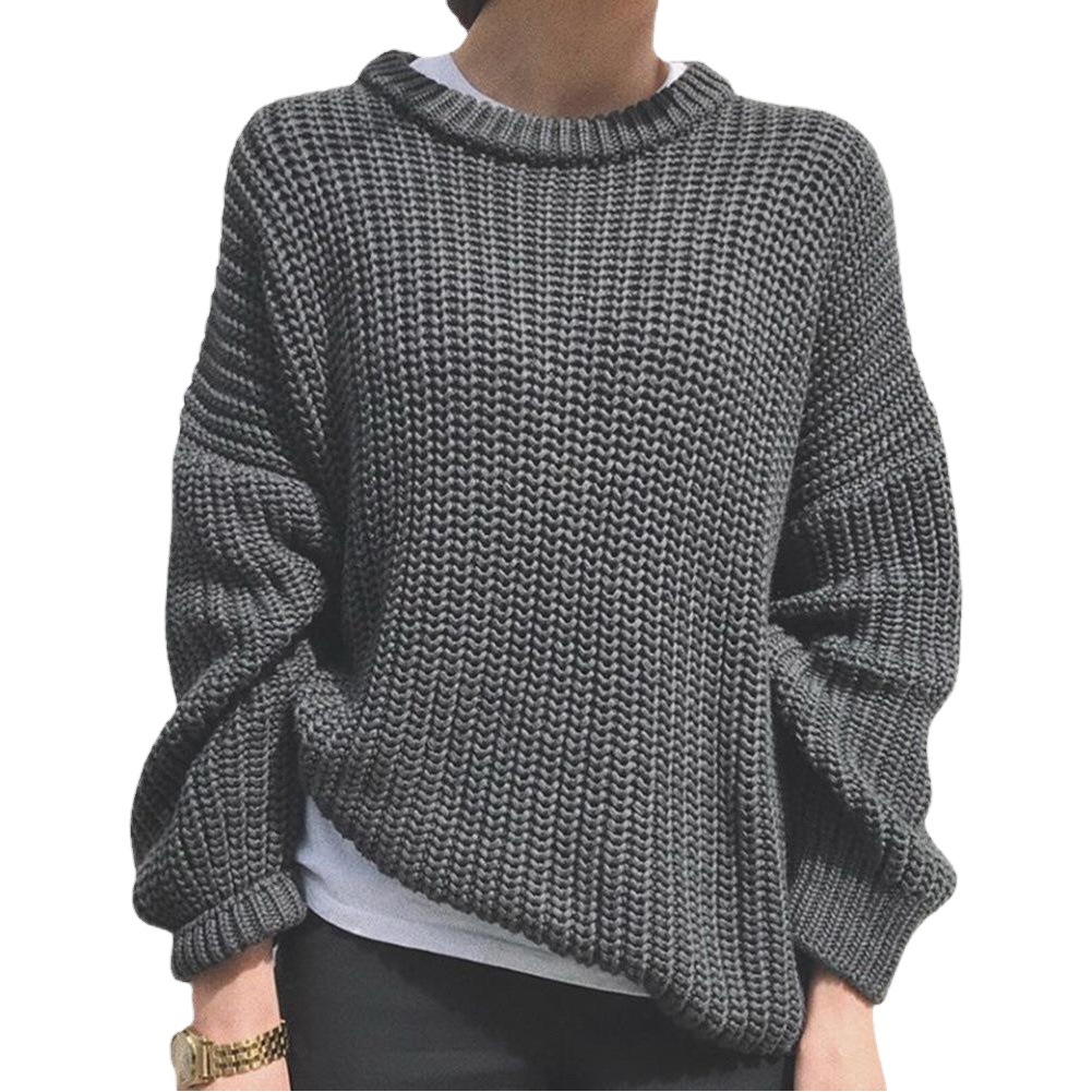 2023 Cross-Border Amazon Autumn and Winter New European and American Clothing Loose Casual Pullover Round Neck Long Sleeve Knitted Sweater