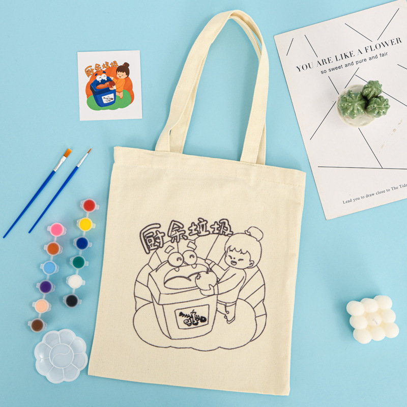 Picture of Children's DIY Graffiti Canvas Bags in Stock Wholesale Students' Summer Interest Class Hand-Painted Canvas Bags Customized