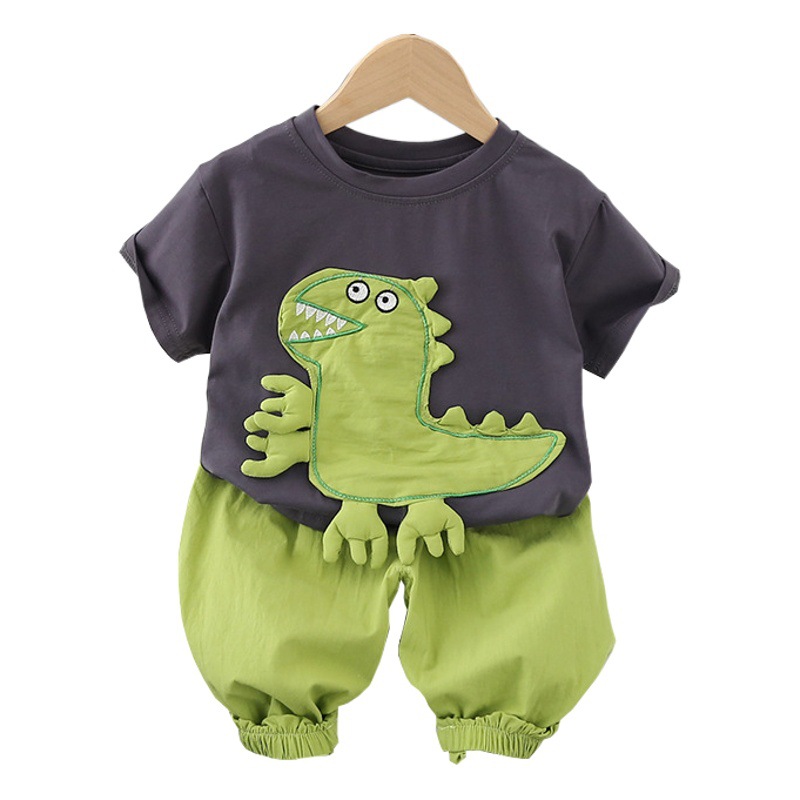 Children's suit 2023 New Summer Boys Western-style Cartoon Two-piece Baby Korean Short-sleeved Shorts Two-piece Set