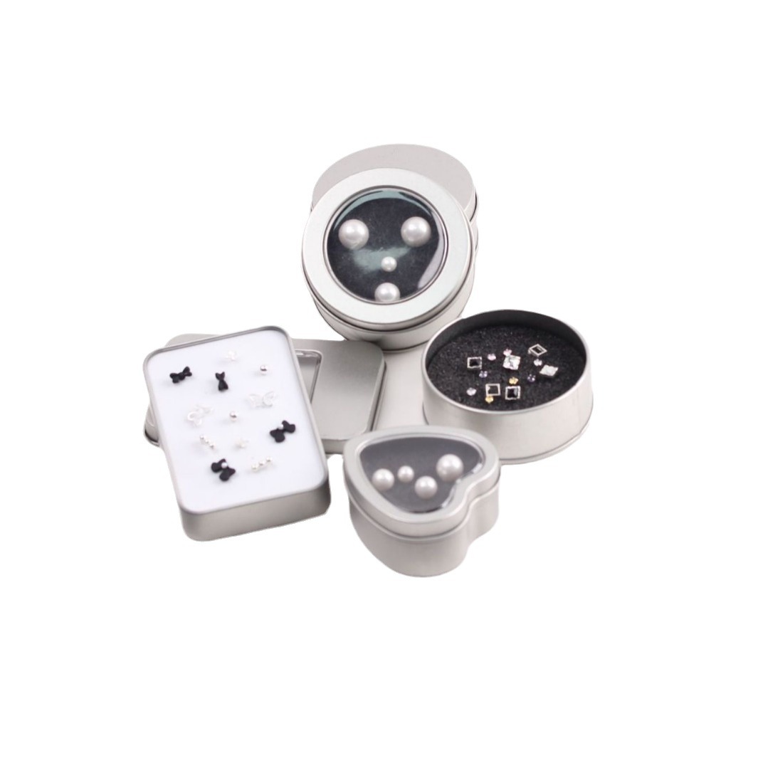 Picture of Key Chain Tinplate Box in stock Frosted Badge Window Iron Box Jewelry Earrings Jewelry Storage Iron Box Packaging
