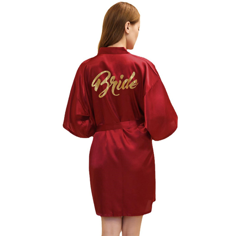 Picture of Women's Wedding Makeup Gown Hot Stamping Gold Bride Nightgown Women's Summer Thin Cardigan High-grade Bride Morning Gown