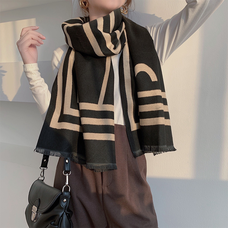 Internet Popular Korean Style Scarf Autumn and Winter Warm Anti-cashmere Scarf Women's All-match Shawl Dual-purpose Long Thickened Scarf