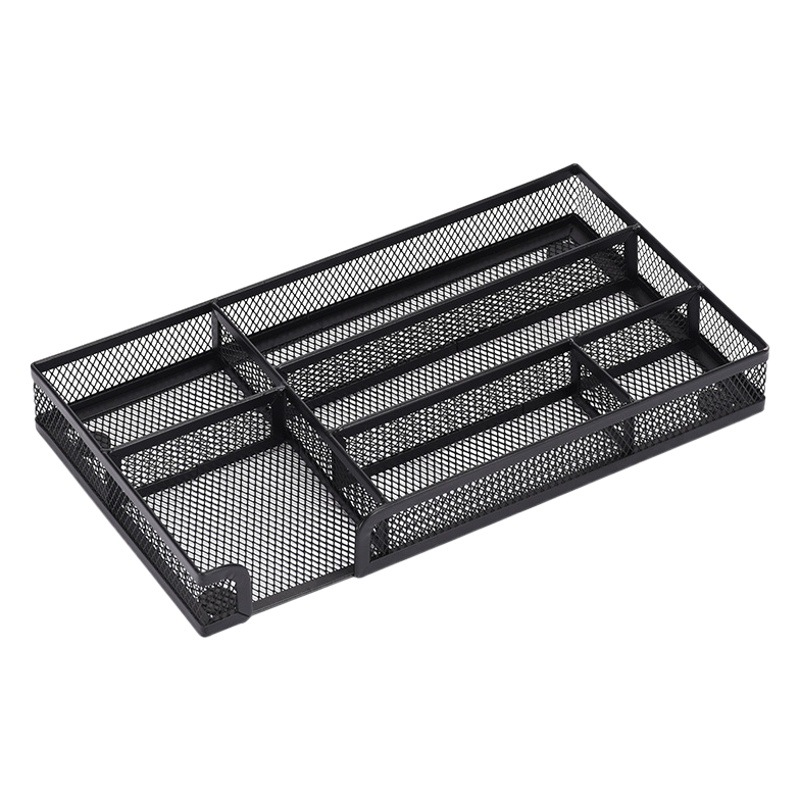 Iron Mesh Six-Compartment Storage Tray Simple Office Storage Box Desktop Organizer Metal Iron Mesh Rack Multi-Functional Storage Tray