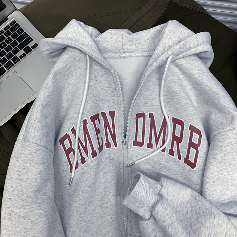Picture of Fleece-lined thick zipper hooded sweater female autumn and winter student cardigan top couple wear bottoming shirt plus size coat female