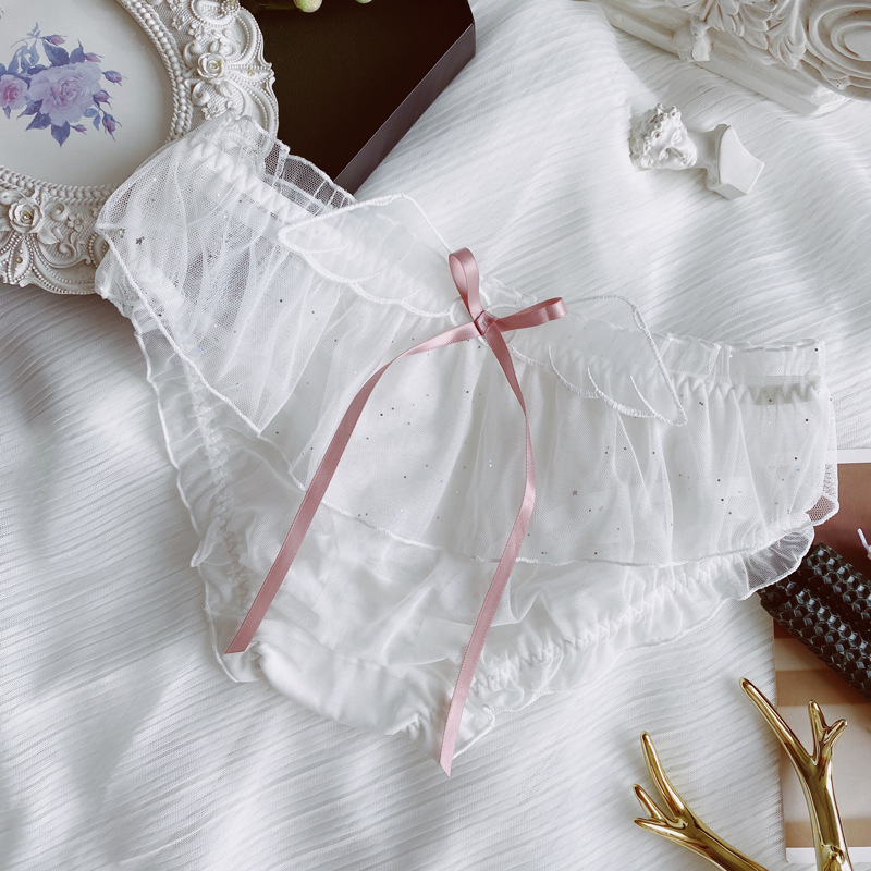 Picture of 2023 Panties Women's Summer Sweet Japanese Style Cute Mesh Breathable Chiffon Mid-Low Waist Girl's Ruffled Bow