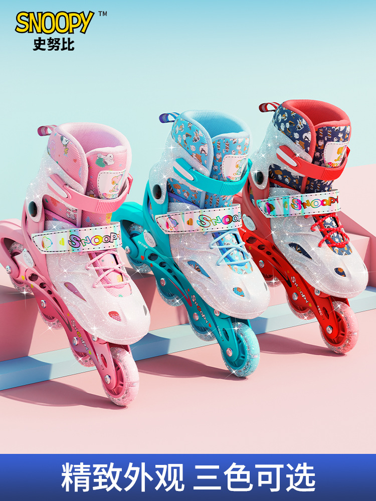 Snoopy Single-Row Roller Skates for Girls, Roller Skates for Boys, Kidsren's Skating, 6-12 Years Old, Roller Skating Full Set for Beginners
