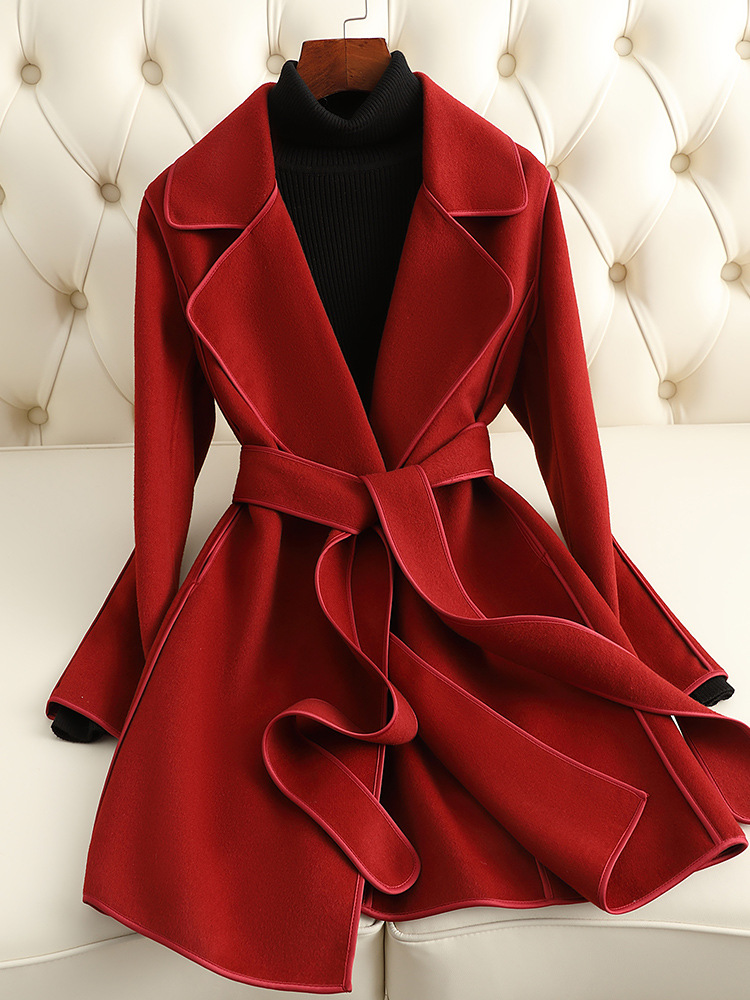 Picture of 2025 New Double-Sided Cashmere Coat Women's Mid-Length Slim Small Fragrance Style Woolen Coat Women's High-End