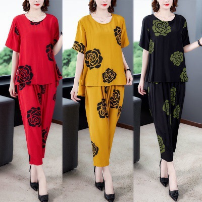 Suit Women's Summer New 2022 Fashion Half-sleeve Large Size Women's Casual Hallen Pants Slimming Two-piece Trendy Suit