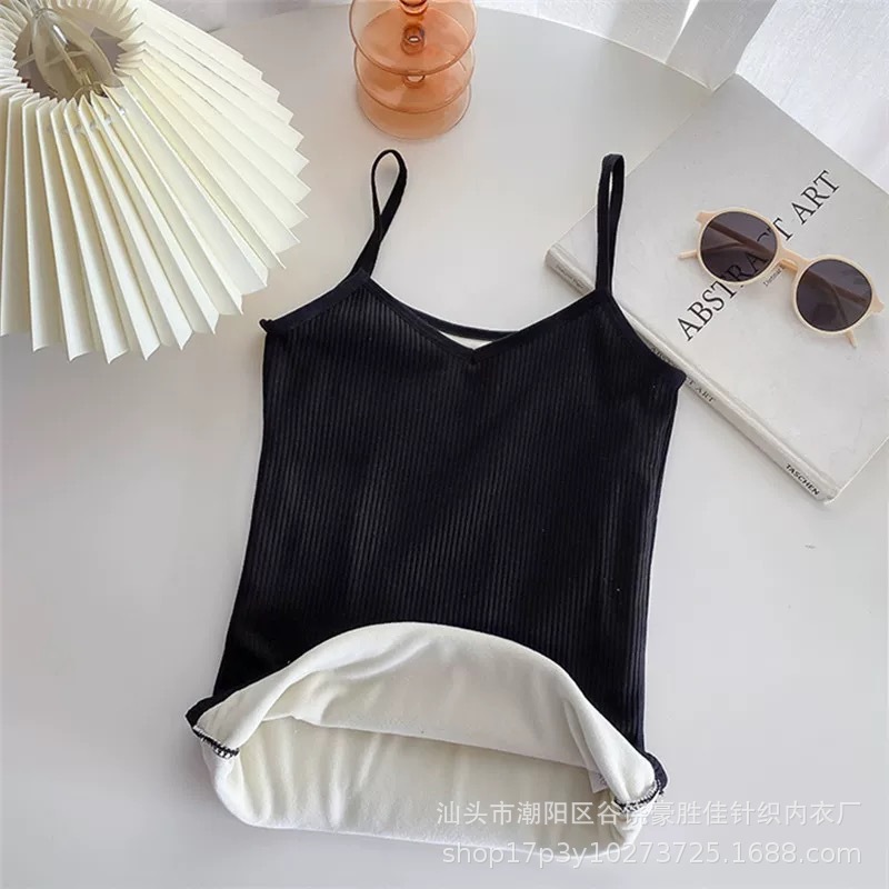 Picture of Autumn and Winter Warm Vest Women's Inner Wear Base Fleece-lined Thickened Cold-proof Student Small Sling Slim-fit Top Sleeveless Underwear