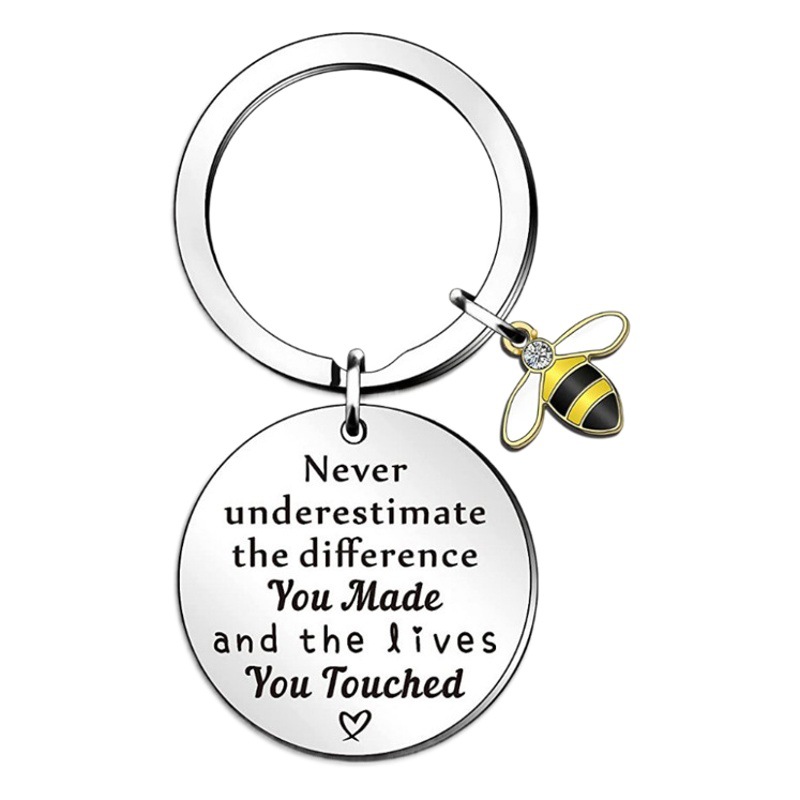 Cross-border The little bee stainless steel keychain Teacher's Day gift four optional lettering pendant